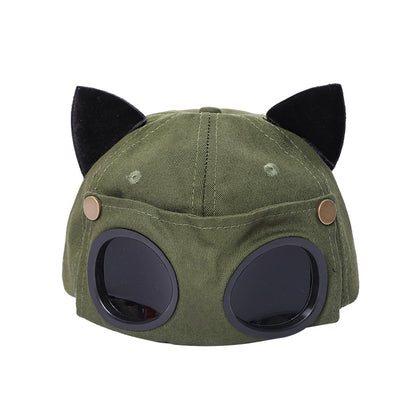 Cute Cat Ears Pilot Hat Glasses Baseball Cap Women&#039;s Sunglasses Peaked Cap Men&#039;s Big Head Wai Trendy Brand