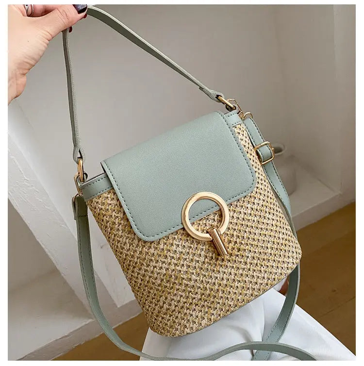 Women's Woven Flap Crossbody Bag with Statement Clasp