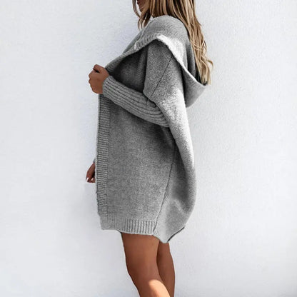 2022 Spring New European And American Foreign Trade Women's Knitted Sweater Amazon Long Hooded Casual Cardigan Sweater Jacket For Women