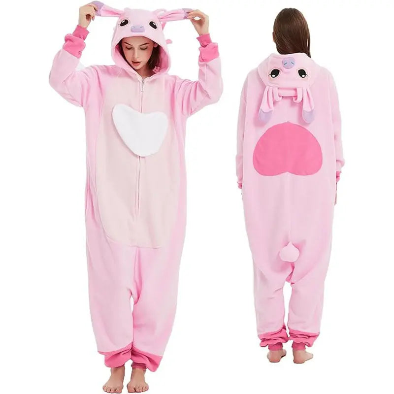 Cartoon One-piece Pajamas, Polar Fleece Long-sleeved Couple Pajamas, Adult Home Clothes
