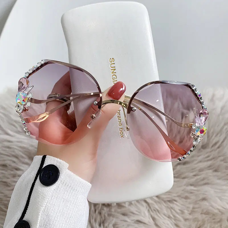 2022 Cross-border Korean Version Of Rhinestone Sunglasses UV Protection Crystal Sunglasses With Diamonds Small Fragrance Glasses Women