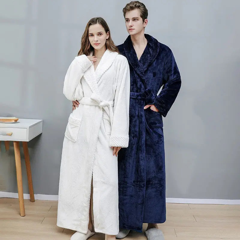 Women/Men Long Section Coral Fleece Plus Velvet Thick Couple Bathrobe