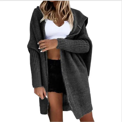 2022 Spring New European And American Foreign Trade Women's Knitted Sweater Amazon Long Hooded Casual Cardigan Sweater Jacket For Women