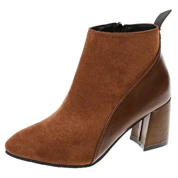 Women's Boots Spring And Autumn Thick Heel Pointed Toe European And American Large Size 41-44Ladies Boots Leather Stitching