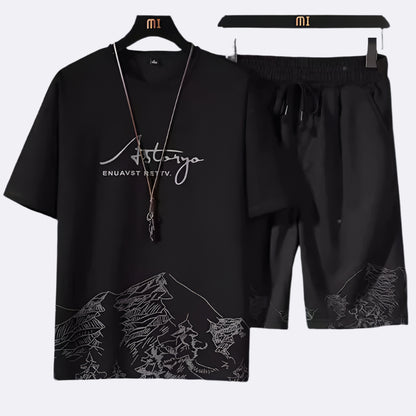 Summer Casual Suit Men&#039;s Ultra-thin Quick-drying Ice Silk Short-sleeved T-shirt Sports Shorts Running Two-piece Suit