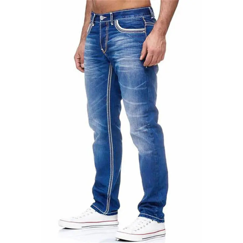 High-quality Blue Slim-fit Simple Small Straight Jeans Men's