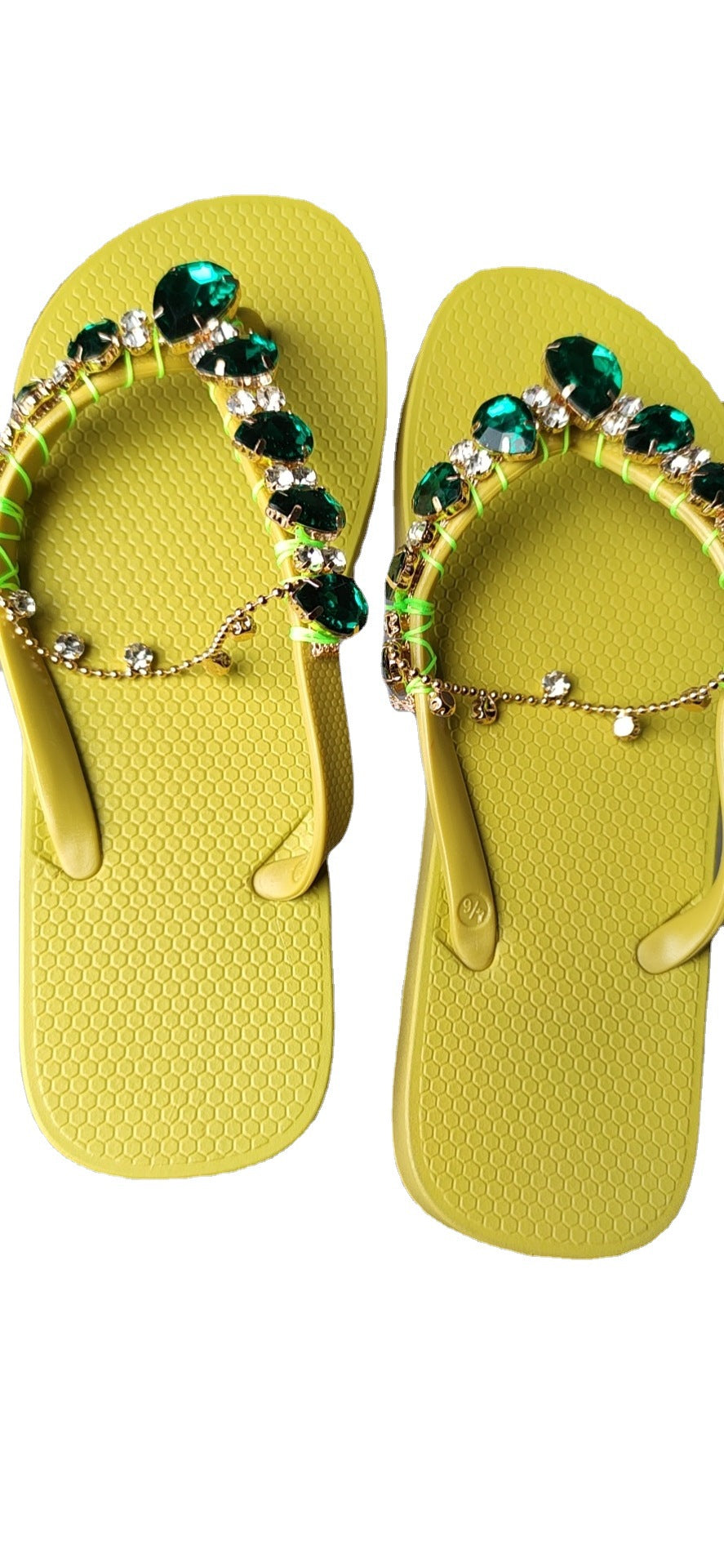 Flip-flops Women's 2022 Summer New Outer Wear Korean Version Net Red Rhinestones Flat Bottom Sandals And Slippers Beach Shoes Women's Wholesale