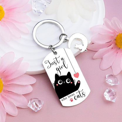 Cross-border Cute Cartoon Moon Cat Accessories Black Kitten Stainless Steel Keychain Pet Key Ring Wholesale