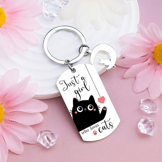 Cross-border Cute Cartoon Moon Cat Accessories Black Kitten Stainless Steel Keychain Pet Key Ring Wholesale