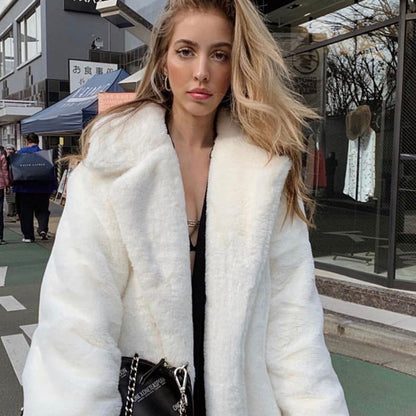 2022 New Winter Imitation Rabbit Fur Coat For Women, Extended Knee-length Imitation Fur Coat, Thickened Warm Plush Coat