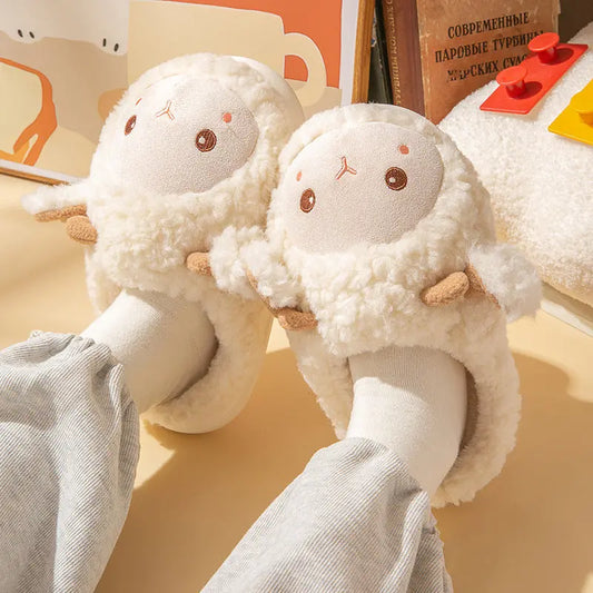 Cixi Cotton Slippers Female Winter Cute Cartoon Lamb Thick Bottom Home Indoor Non-slip Couple Winter Cotton Slippers Male