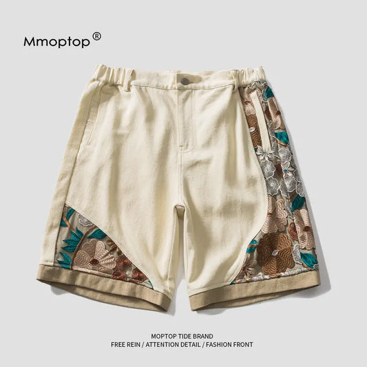 New National Tide Embroidery Stitching Beach Shorts Men's Ins Loose All-match Casual Five-point Pants