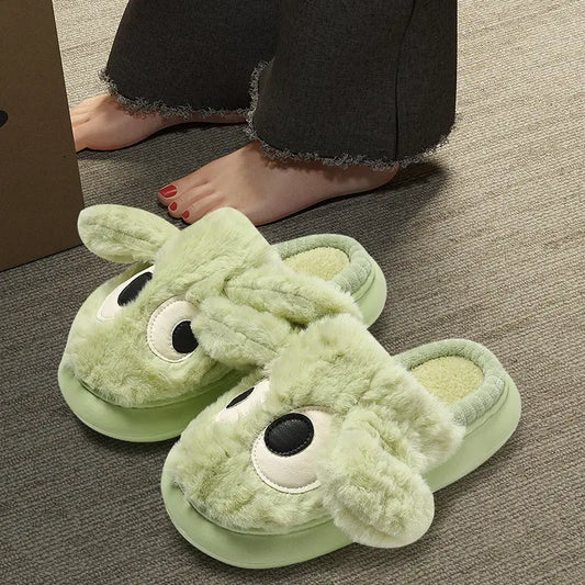 Cute Big-eyed Cotton Slippers For Women In Autumn And Winter New Thick-soled Home Baotou Warm Anti-slip Cartoon Plush Cotton Slippers Wholesale