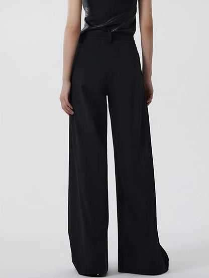 Women's Clothing Irregular Long Pants Asymmetrical Layered Button Loose Wide-Leg Pants