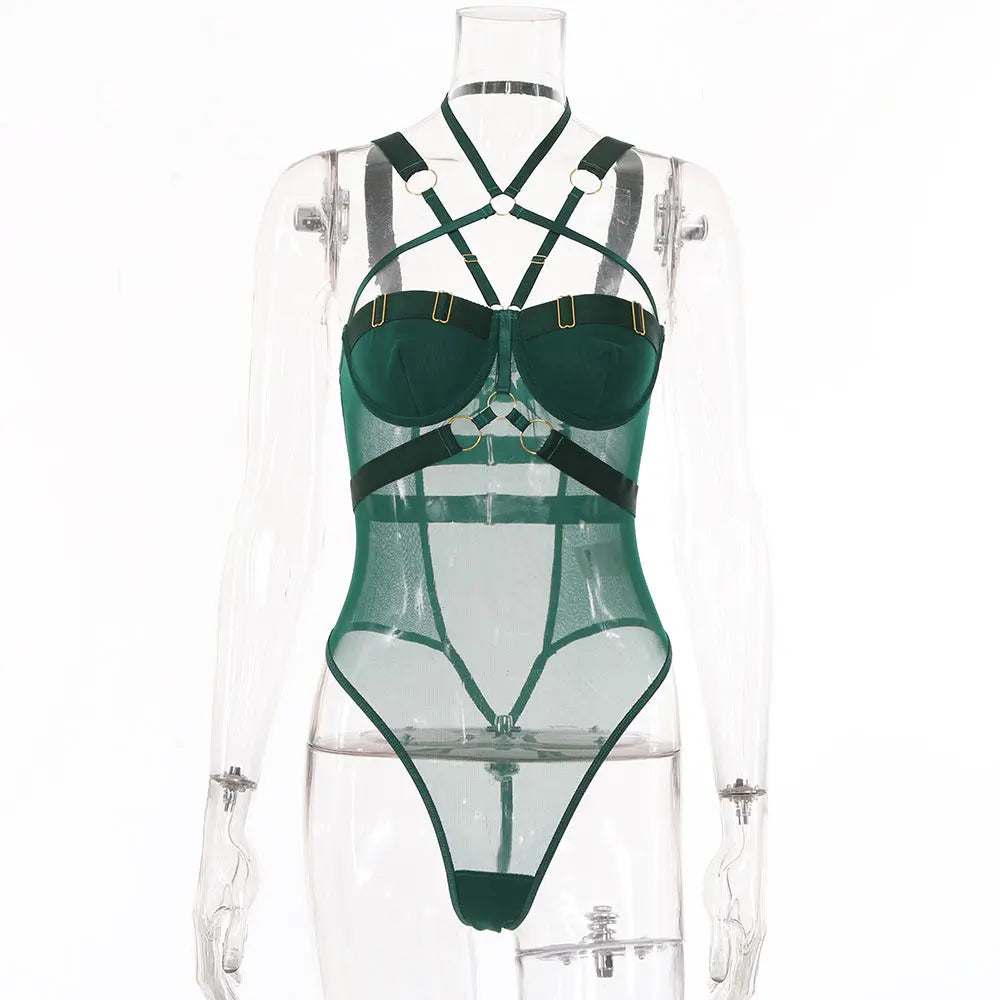 Sexy Lingerie Nightclub Hot Girl See-through Mesh Suspenders Pajamas Jumpsuit