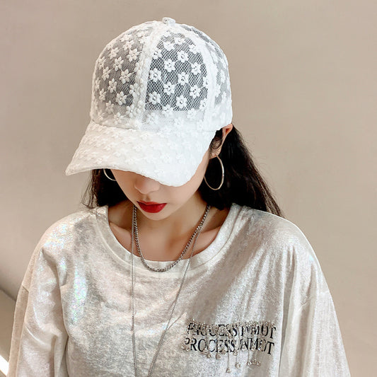 Korean Baseball Cap Women&#039;s Sunscreen Hat Summer Lace Flower Breathable Cap Japanese Sunshade All-match Live Goods