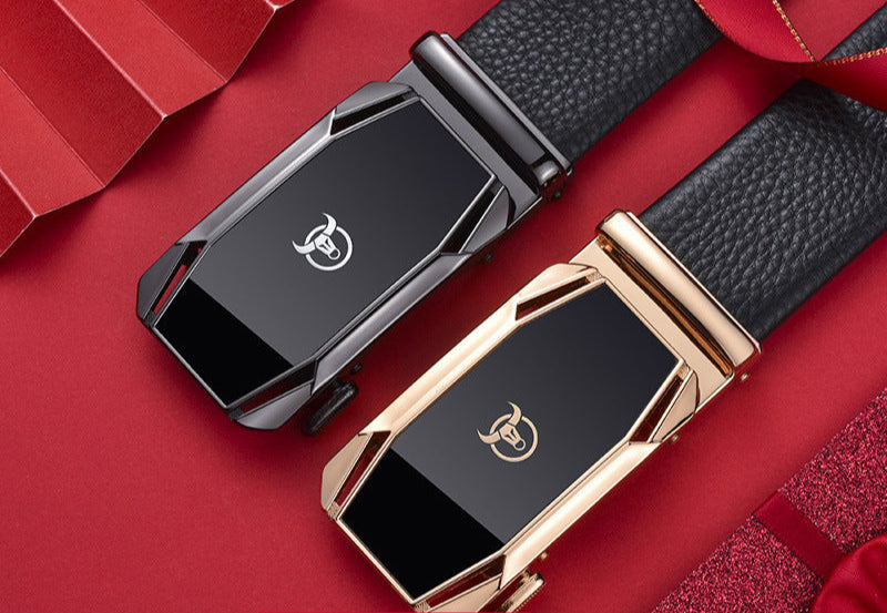 Leather Goods Genuine Leather Belt Men&amp;#039;s High-End Genuine Belt Automatic Buckle First Layer Cowhide Pants With Gift Box