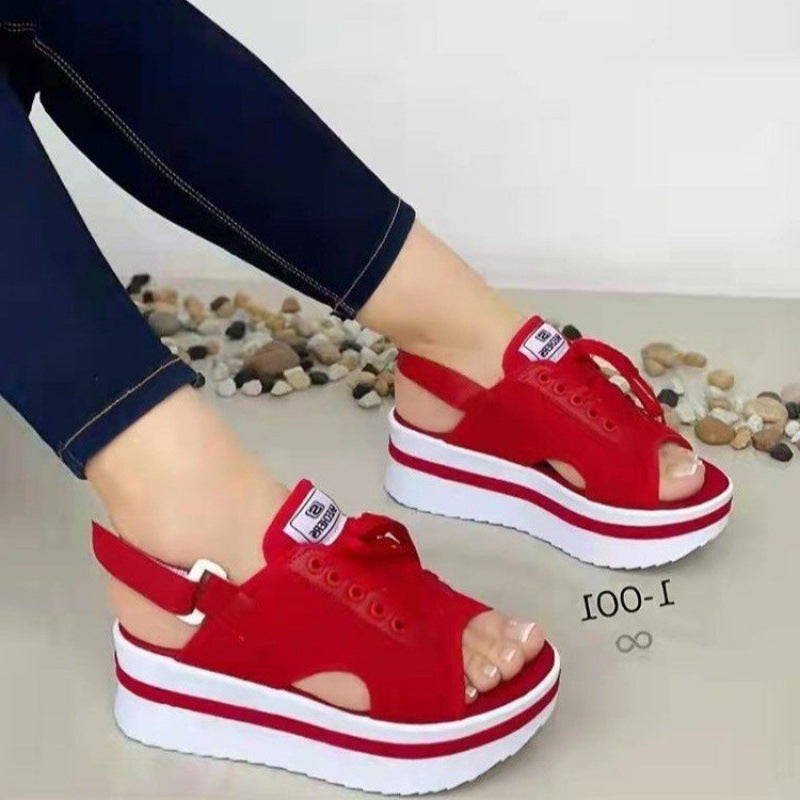 Foreign Trade Independent Station Plus Size Sandals Women&amp;#039;s Summer European And American New Thick-soled Fish Mouth Velcro Casual Beach Shoes