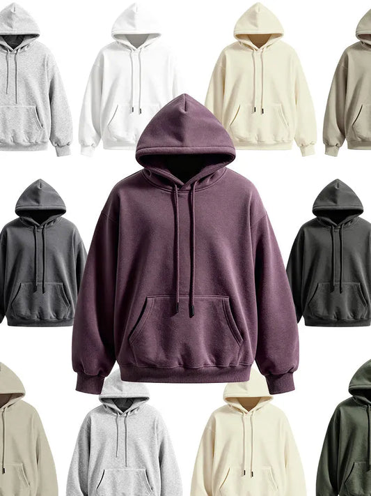 Jie Zhan Men's Clothing | American Style Solid Color 350g Fleece Sweatshirt 25 Winter New Arrivals 10 Colors Fleece-Lined Hoodie Top For Men