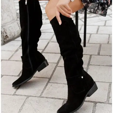 Winter New Low-heeled Side Zipper 40-43 Suede High-top Boots For Women