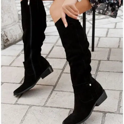 Winter New Low-heeled Side Zipper 40-43 Suede High-top Boots For Women