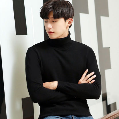 Cross-border Men's Sweater Warm Base Sweater Slim-fit Half-high Collar Korean Style Handsome Pullé Top