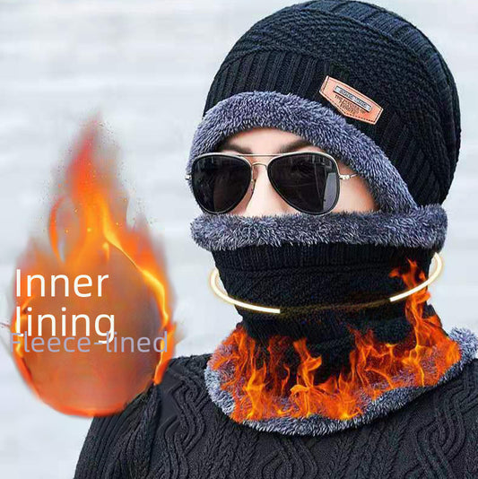 Hat Men&#039;s Winter Knitted Wool Hat Fleece-lined Thickened Korean Style Fashionable Warm Cold-proof Cycling Autumn And Winter Men&#039;s Cotton Hat