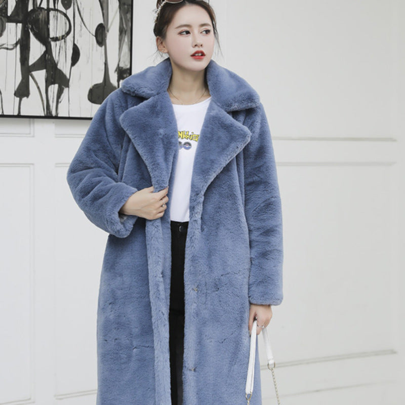 2022 New Winter Imitation Rabbit Fur Coat For Women, Extended Knee-length Imitation Fur Coat, Thickened Warm Plush Coat