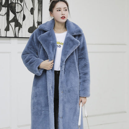 2022 New Winter Imitation Rabbit Fur Coat For Women, Extended Knee-length Imitation Fur Coat, Thickened Warm Plush Coat