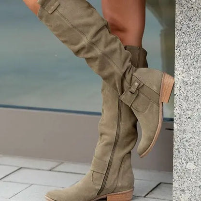 Winter New Low-heeled Side Zipper 40-43 Suede High-top Boots For Women