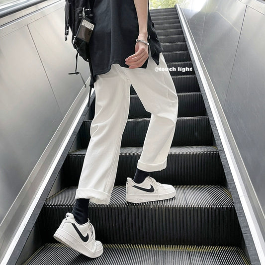 New White Jeans Men&#039;s Ins Trendy Brand Loose All-match Wide-leg Pants Casual Straight Pants Men&#039;s Spring And Autumn