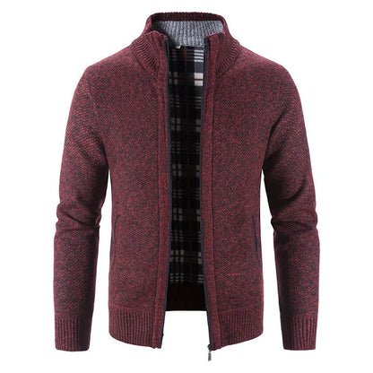 Knitted Cardigan European And American Men's Autumn And Winter Men's Long-Sleeved Warm Jacquard Casual Stand-Up Collar Thickeneded Export Sweater