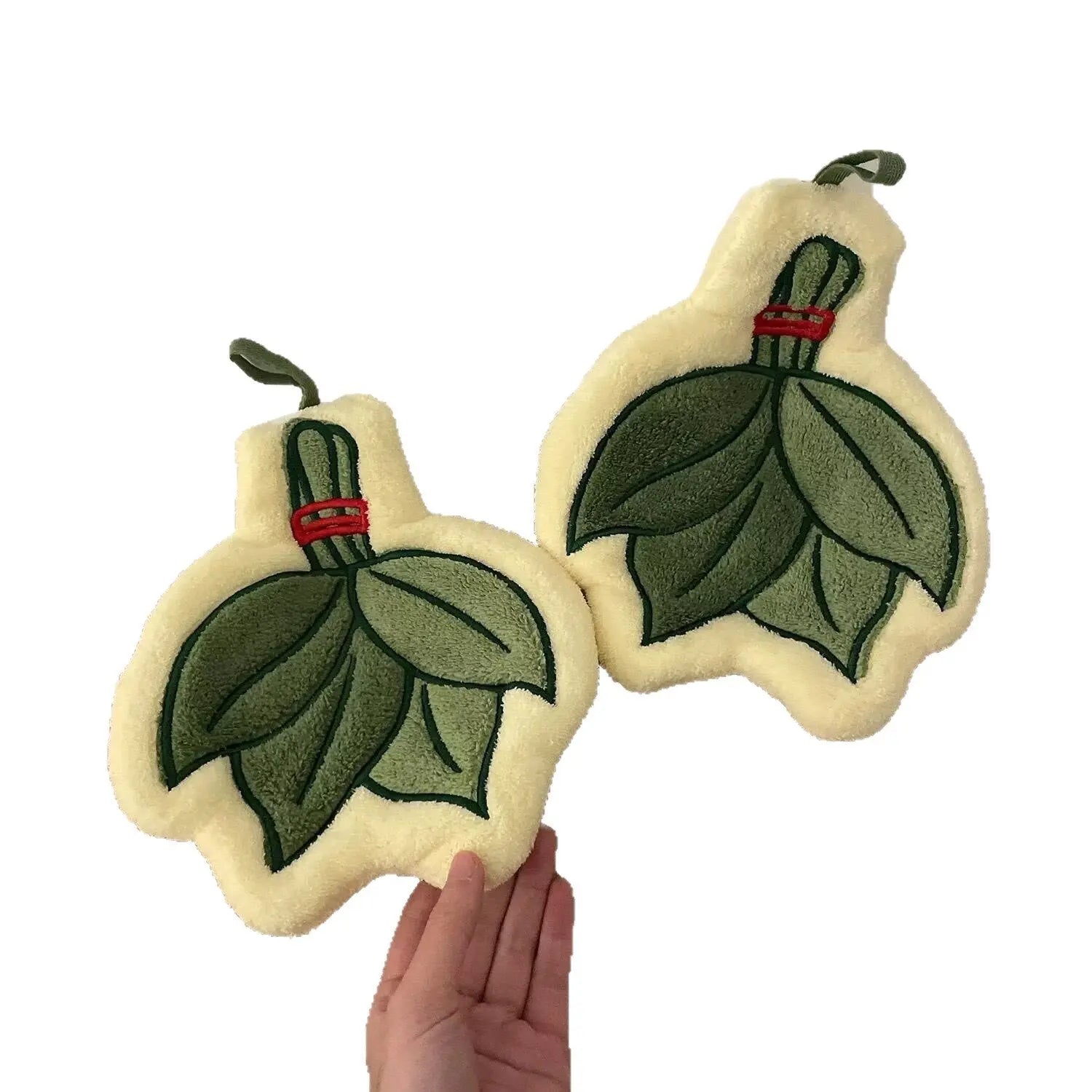 Botanical Leaf Plush Hand Towel – Soft Absorbent Hanging Kitchen Towel