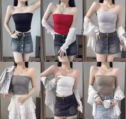 Strapless Vest Women&#039;s Strapless Vest Summer Niche Slimming All-match Lightweight Pleated Design Dress Beautiful Back Top