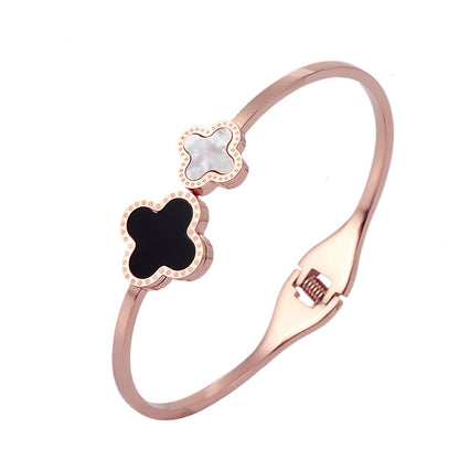 Double Four-leaf Flower Bracelet Women's Japanese And Korean Fashion Rose Gold Bracelet Simple All-match Hand Jewelry Valentine's Day Birthday Gift