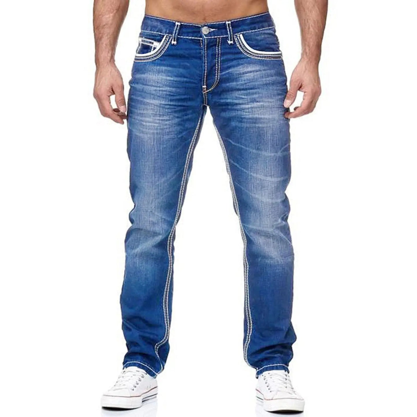 High-quality Blue Slim-fit Simple Small Straight Jeans Men's