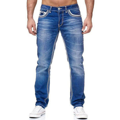 High-quality Blue Slim-fit Simple Small Straight Jeans Men's