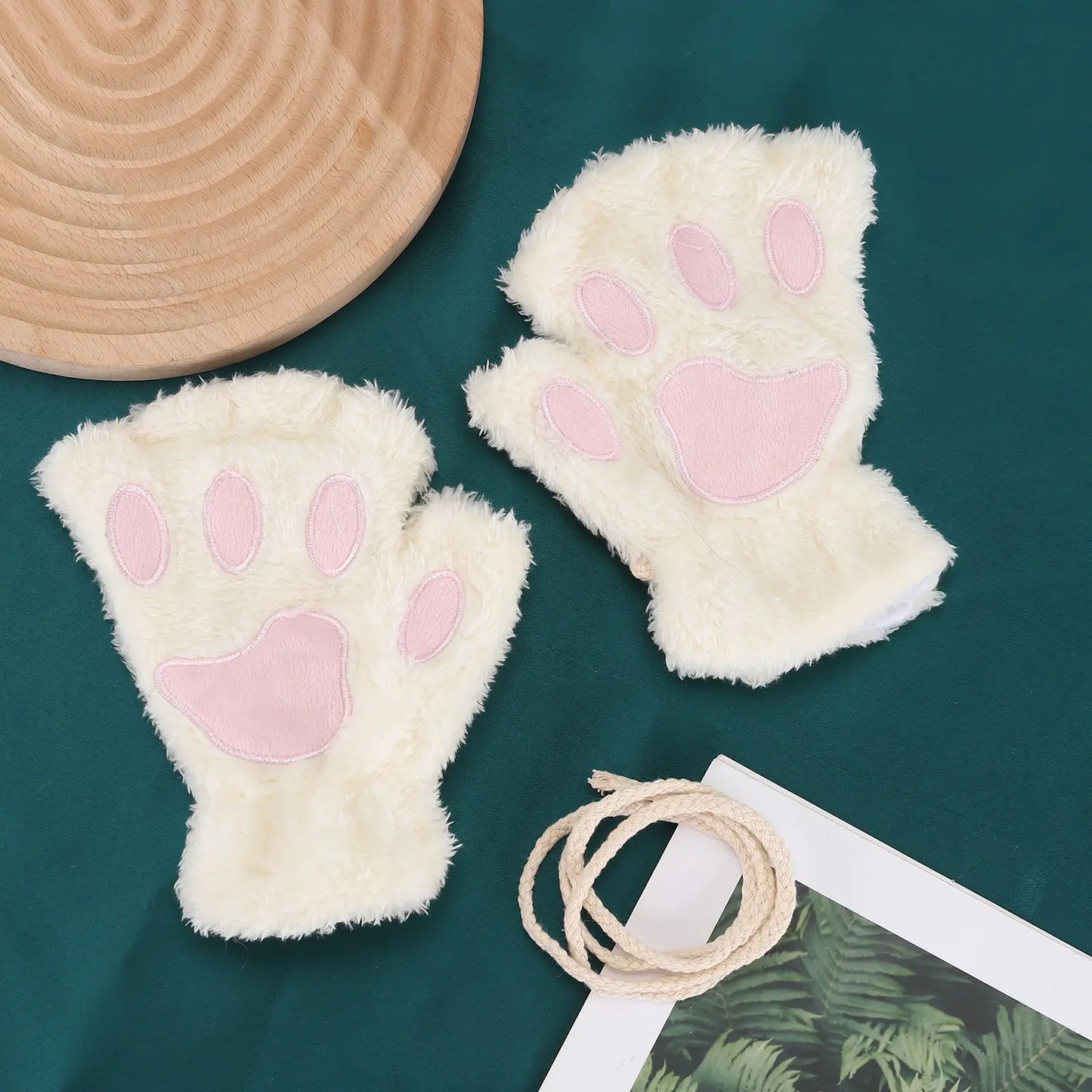 Cat Claw Gloves For Women Winter Korean Style Cute Girls Fingerless Thickened Warm Bear Paw Plush Half Finger Gloves