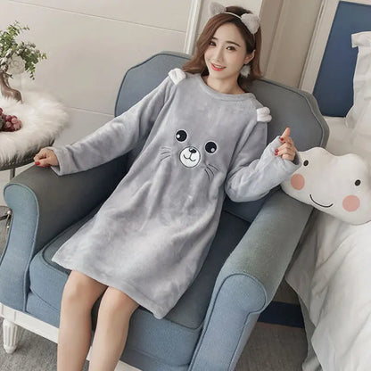 Pajamas For Women, Winter Nightgown, Women's Autumn And Winter Long-sleeved Thickened Student Korean Version Of Cute Cartoon Home Clothes