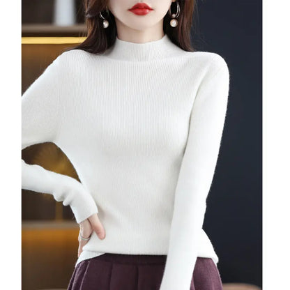 Pure Wool Sweater Women's Half-High Collar Base Shirt Women's Solid Color Inner Slim-Fit Sweater Autumn And Winter New Slim Sweater