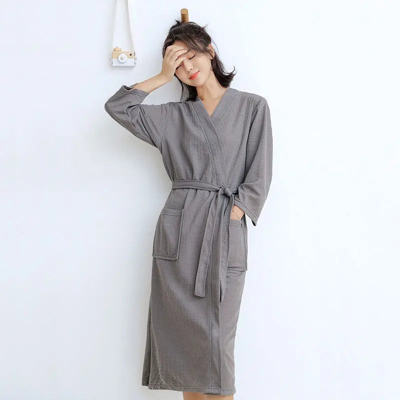 Bathrobe Summer Spring And Autumn Thickened Nightgown Loose Waffle Bathrobe Beauty Salon Hotel Spring And Summer Morning Robe Couple Pajamas