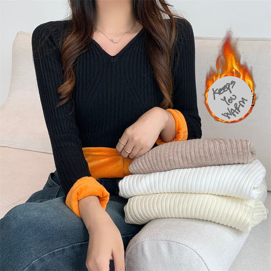 Fleece-lined Low Collar Knitted Bottoming Shirt For Women Autumn And Winter Western Style Tight Slimming Short Black Thick Sweater