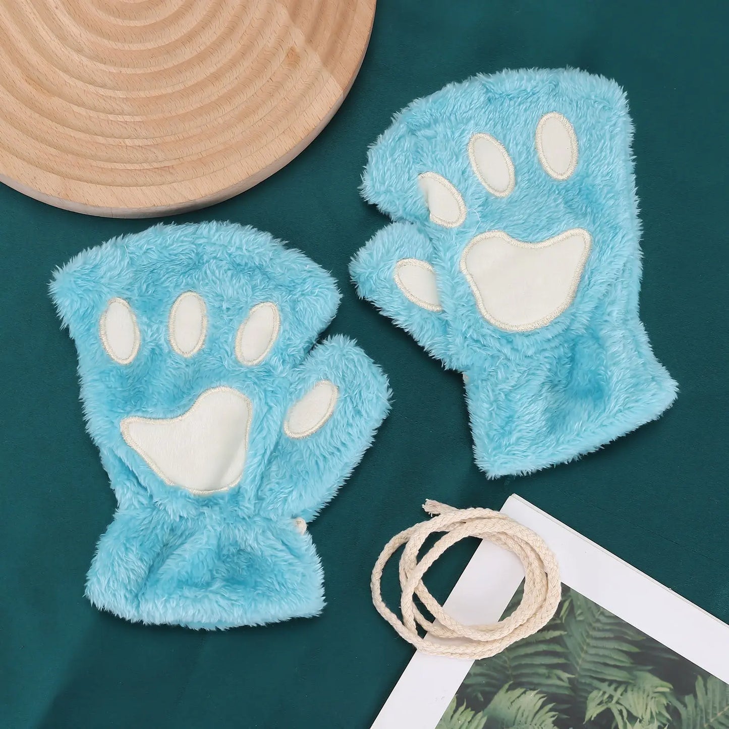 Cat Claw Gloves For Women Winter Korean Style Cute Girls Fingerless Thickened Warm Bear Paw Plush Half Finger Gloves