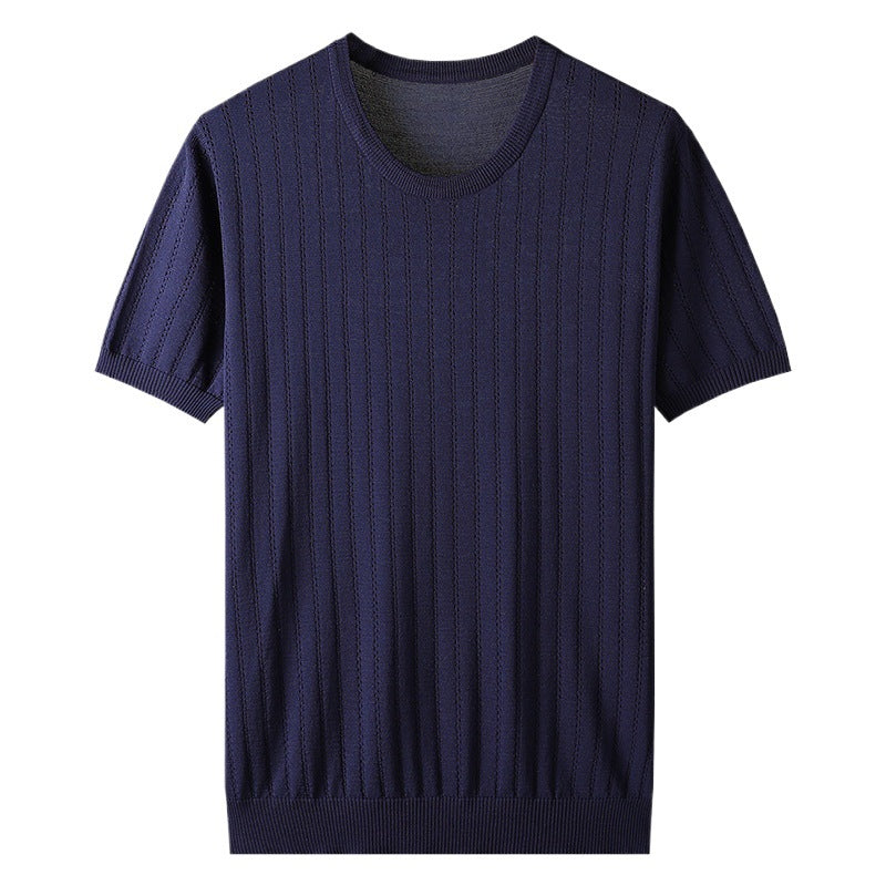 New Summer Hollow Ice Silk Knitted Men&#039;s Short Sleeve T-shirt Thin Plus Size Trendy Breathable Round Neck Half Sleeve