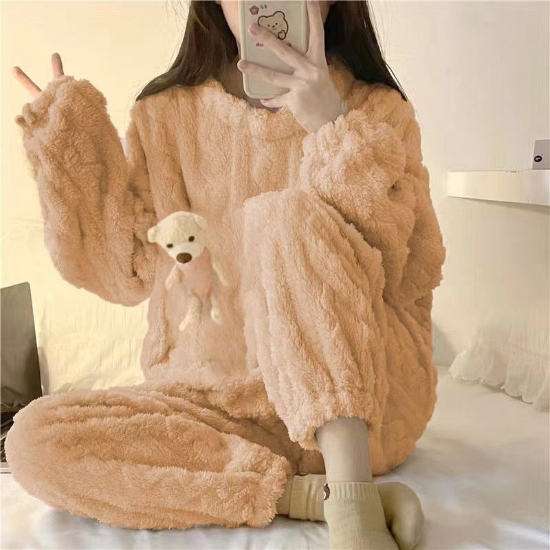 Winter Thickened Pajamas Women&#039;s Plush Cute And Sweet Plush Fleece To Keep Warm Send Puppet Bear Home Service Female Net Red Suit