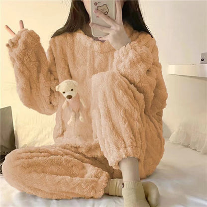 Winter Thickened Pajamas Women&#039;s Plush Cute And Sweet Plush Fleece To Keep Warm Send Puppet Bear Home Service Female Net Red Suit