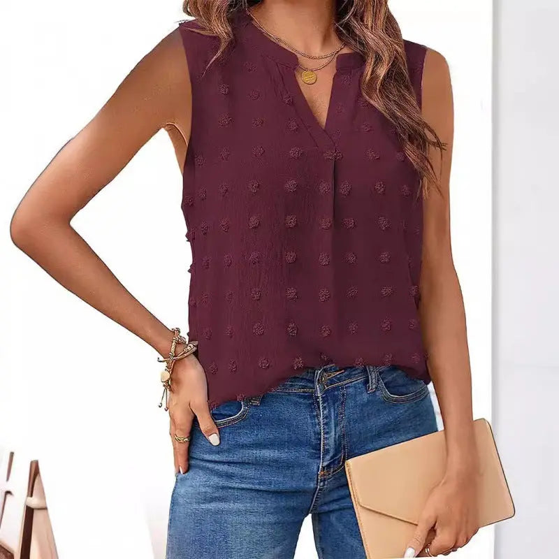 2024 Summer Amazon EBay European And American Clothing New Jacquard Sleeveless V-neck Vest T-shirt Cross-border Foreign Trade Women's Clothing