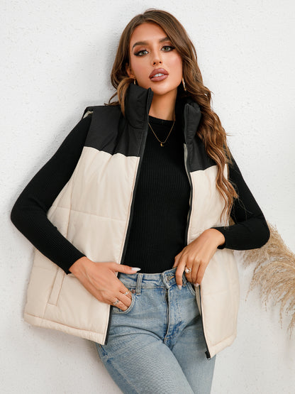 Winter European And American Coats Women&#039;s Cotton Vests 2023 Amazon New Zipper Stand Collar Warm Vest Jacket