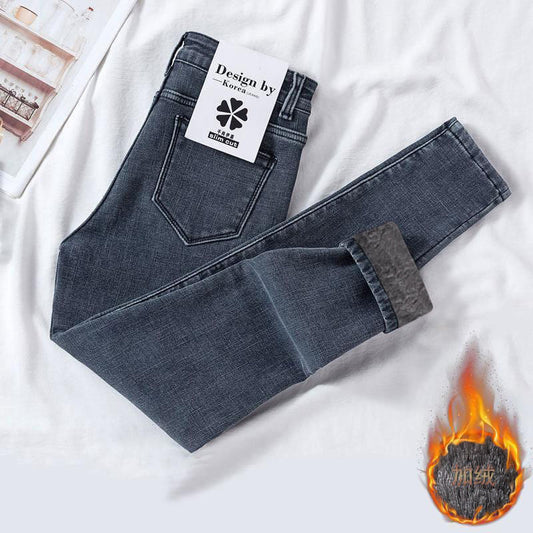 High Waist Jeans And Fleece Women&amp;#039;s Winter Pencil Pants Are Thin And Thick Long Pants Women&amp;#039;s Tight Elastic Pencil Pants