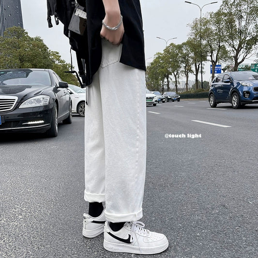 New White Jeans Men&#039;s Ins Trendy Brand Loose All-match Wide-leg Pants Casual Straight Pants Men&#039;s Spring And Autumn